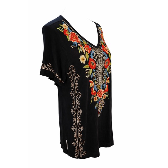 Boho Colorful Embroidered Tunic | Anthropologie-Inspired Floral Artisan Top Boho - Picture 4 of 4